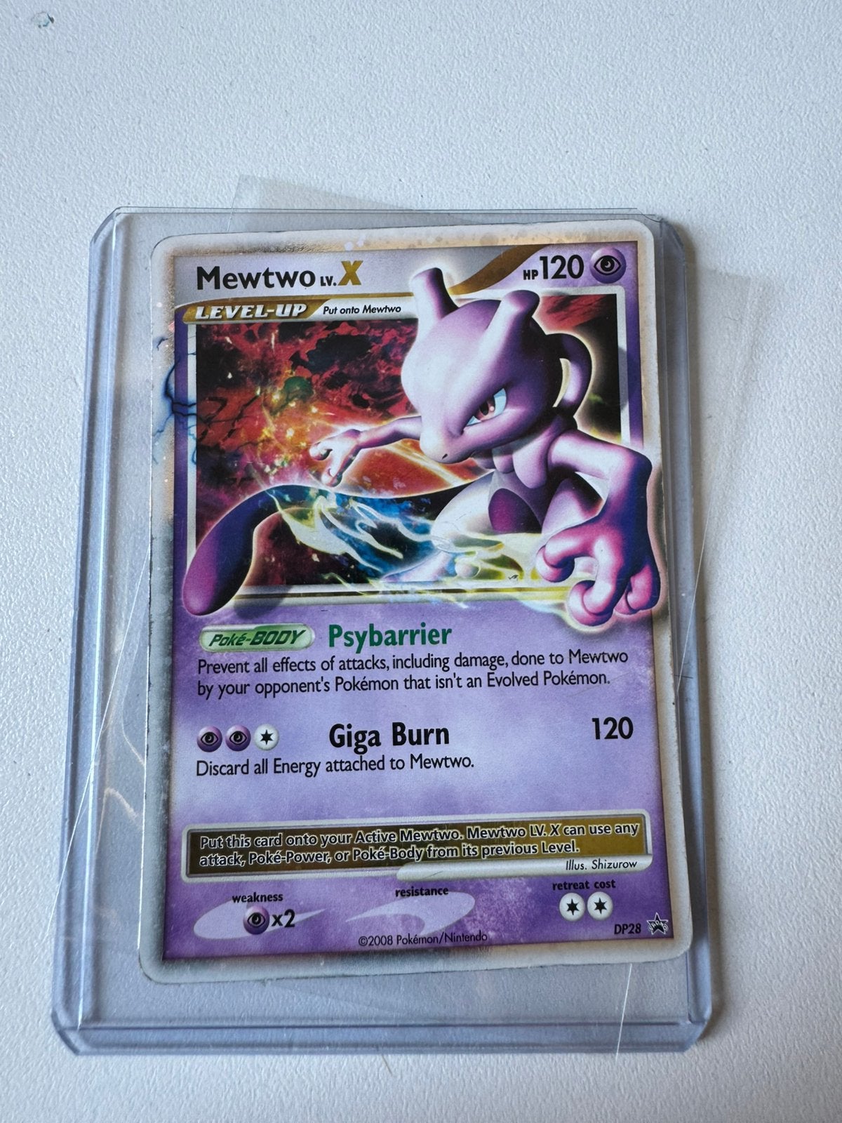 Mewtwo LV.X Pokémon Kaart DP28, Ophalen of Verzenden, Gebruikt, Losse kaart, Foil