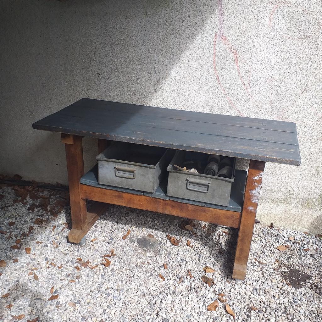 Werkbank met zinken bakken 137 x 57 x 80 cm, Antiek en Kunst, Curiosa en Brocante, Ophalen