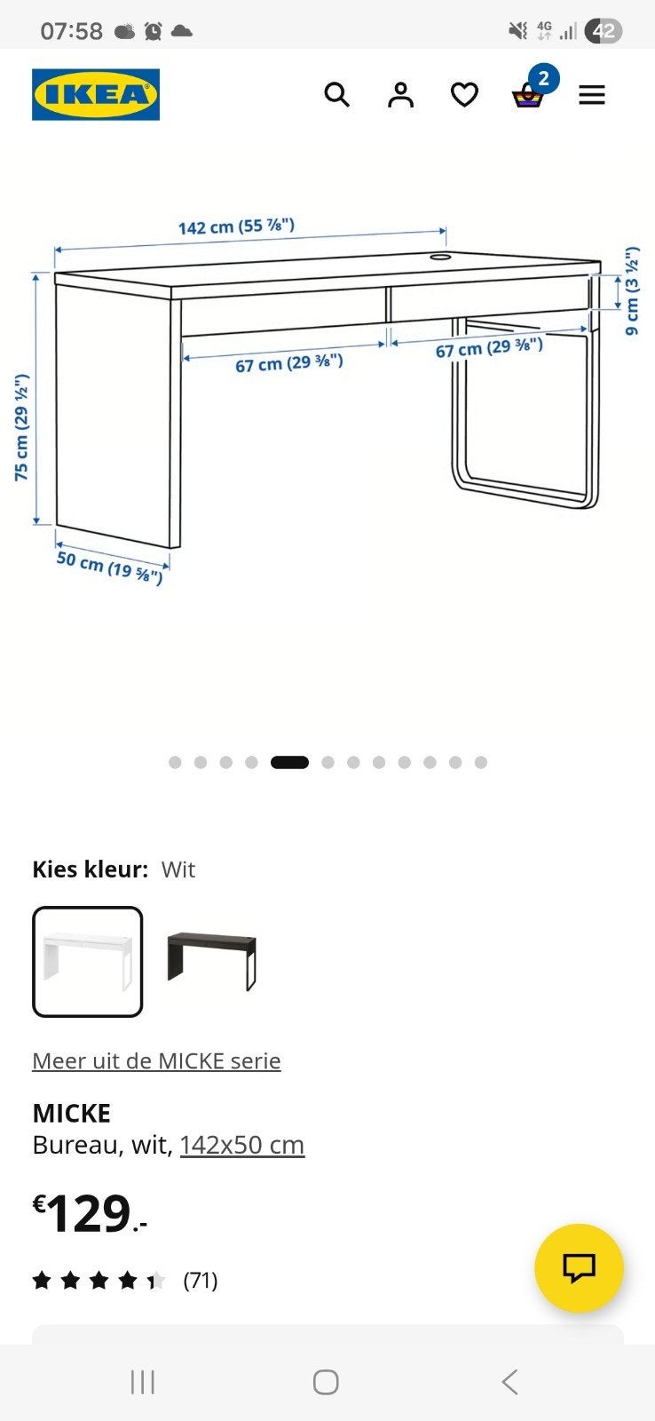 Micke bureau ikea, Huis en Inrichting, Bureaus, Ophalen, In hoogte verstelbaar, Gebruikt