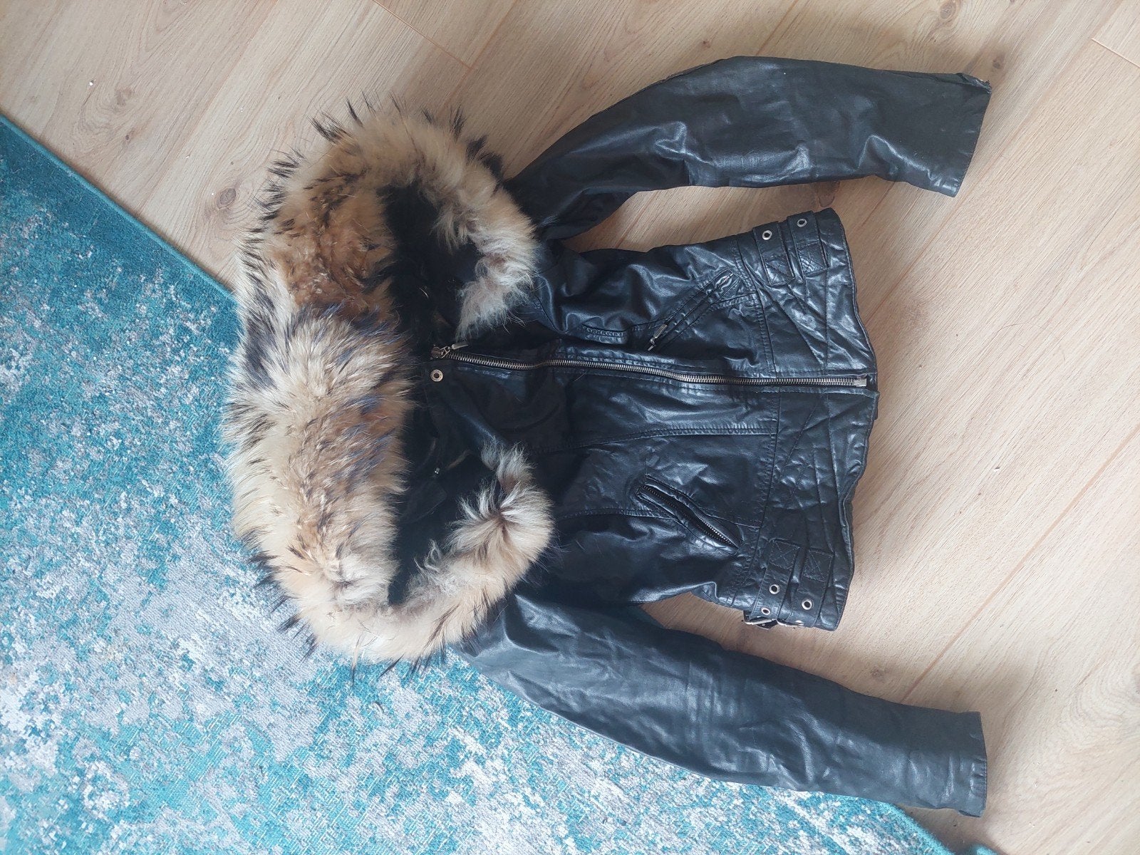 Froccella leren jas met xxl bontkraag, Ophalen of Verzenden, Zo goed als nieuw, Maat 46/48 (XL) of groter, Zwart