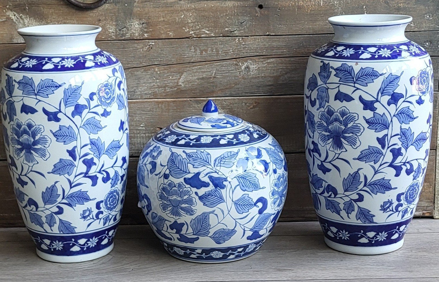 Warnecke. Chinese vazen en pot met deksel, blauw/wit, Ophalen of Verzenden