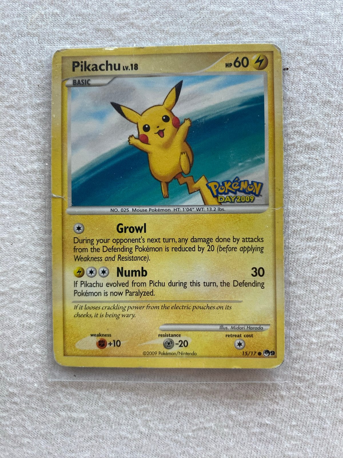 Pikachu Lv.18 Pokémon Day 2009 Promo Kaart, Ophalen of Verzenden, Gebruikt, Losse kaart