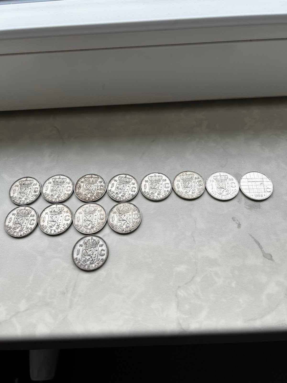 Set van 13 Nederlandse 1 gulden munten, Postzegels en Munten, Munten | Nederland, Ophalen of Verzenden, Koningin Wilhelmina, 1 cent