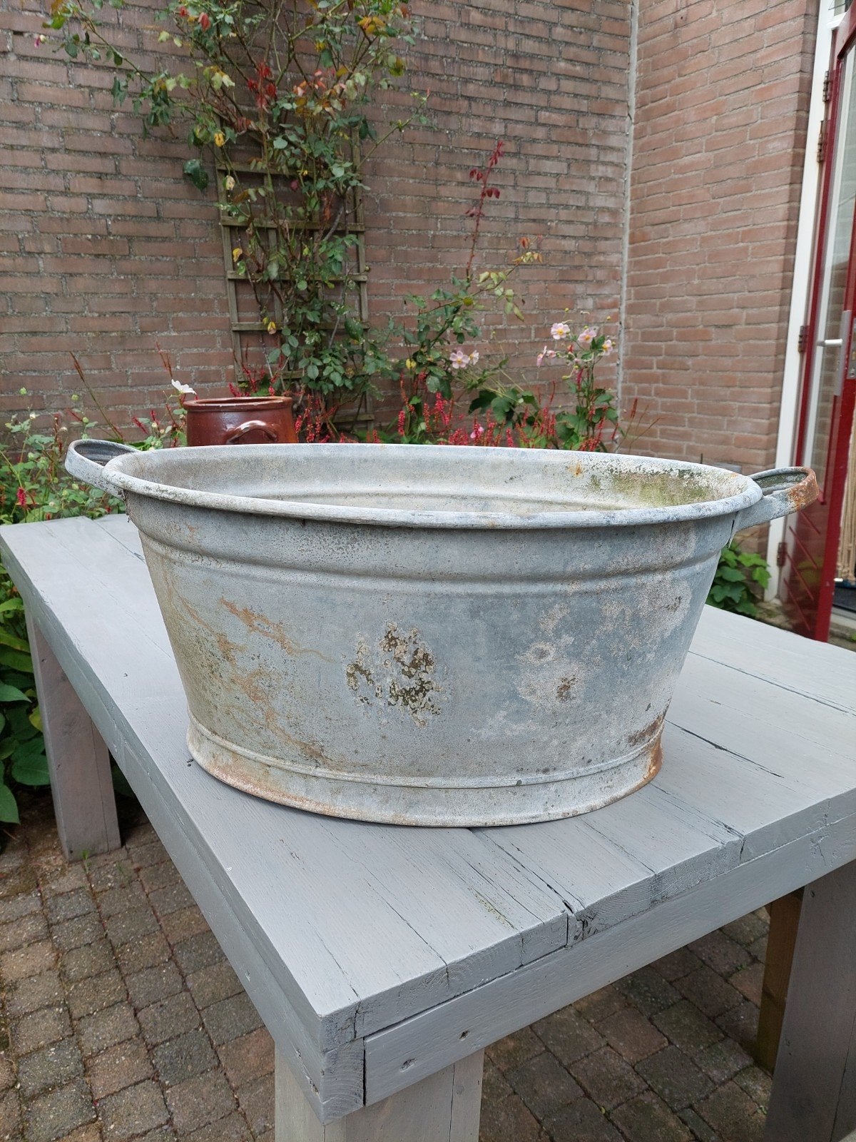 zinken teil , leuk voor planten of ter decoratie, Ophalen, Gebruikt, Metaal, Tuin