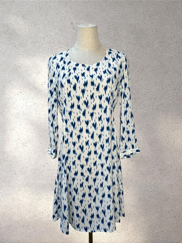 ba&sh Blue White Viscose Print Long Sleeve Mini Dress Size S, Wit, Ophalen of Verzenden, Zo goed als nieuw, Maat 36 (S)