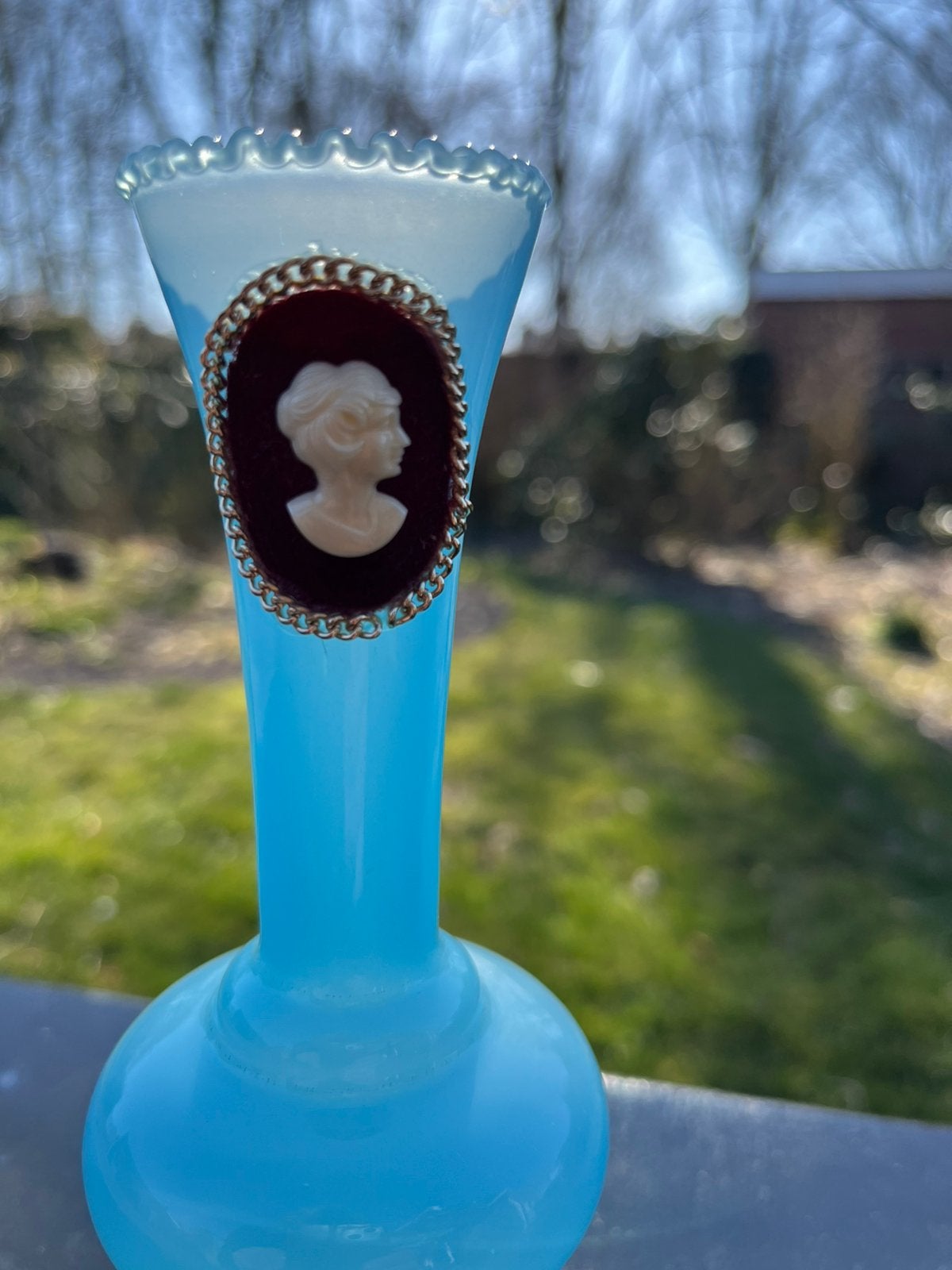 Toscane Empoli vaas turquoise met camee en sticker, Ophalen of Verzenden