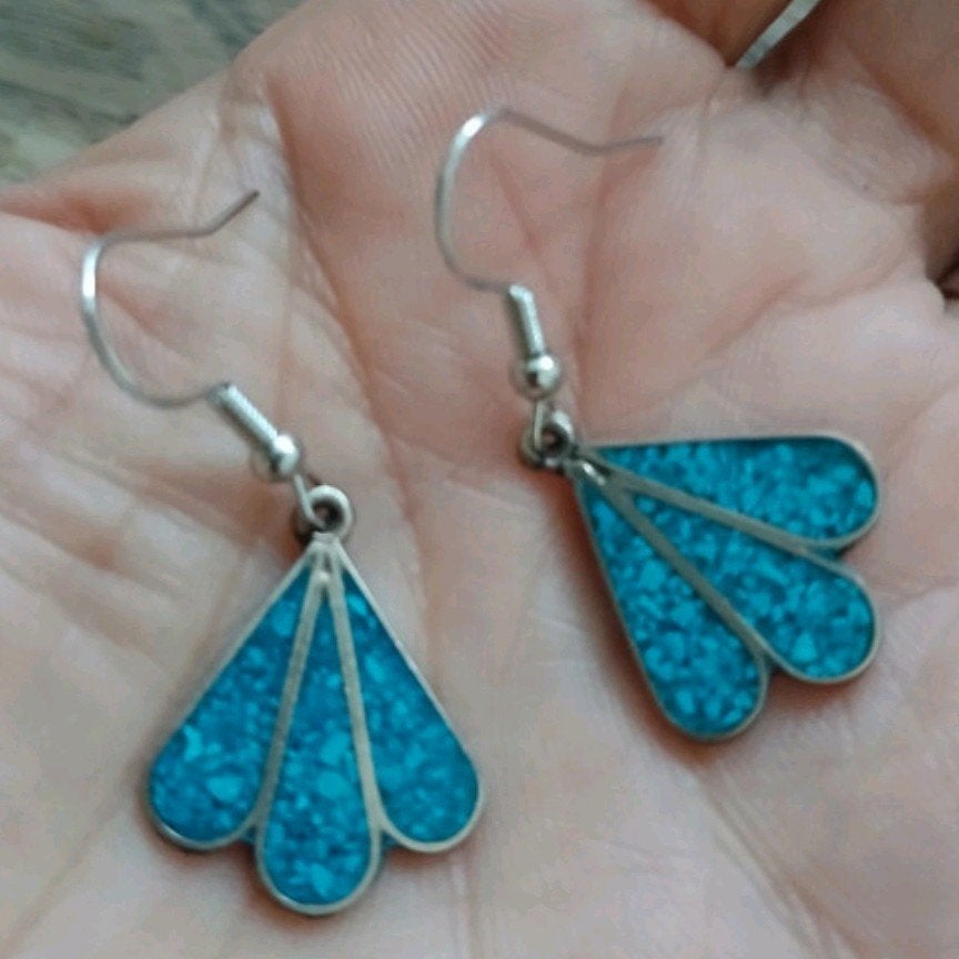 Vintage oorbellen Turquoise ( Alpaca Mexico), Ophalen of Verzenden, Blauw, Overige materialen