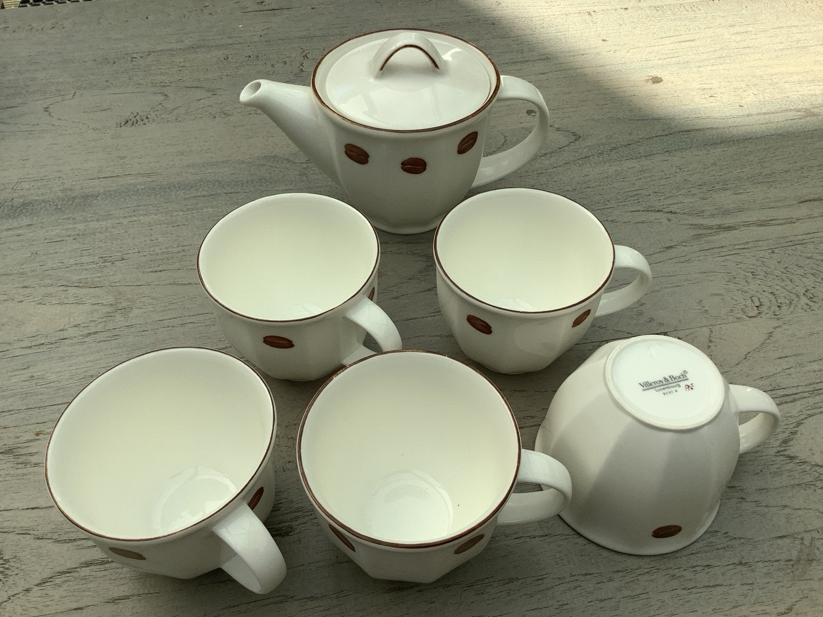 Villeroy & Boch koffie/theeservies met 5 kopjes en theepot, Ophalen, Klassiek, Villeroy & Boch, Zo goed als nieuw