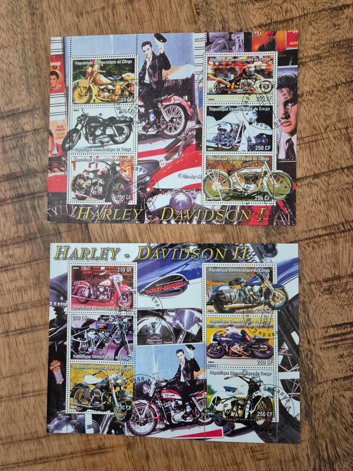 2 velletjes postzegels Harley Davidson / Elvis Presley, Ophalen