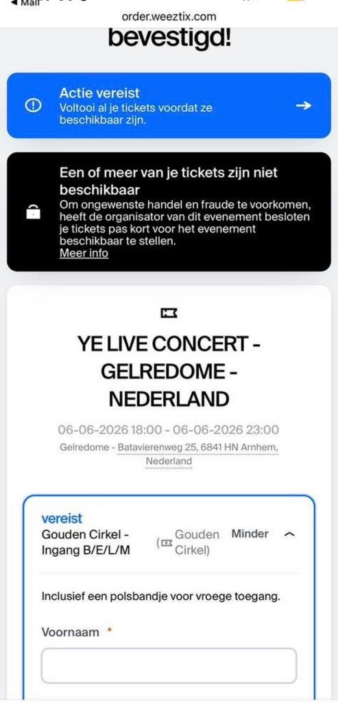 Ye kaarten 6 juni golden cirkle inkoopprijs!!!, Tickets en Kaartjes, Twee personen, Juni