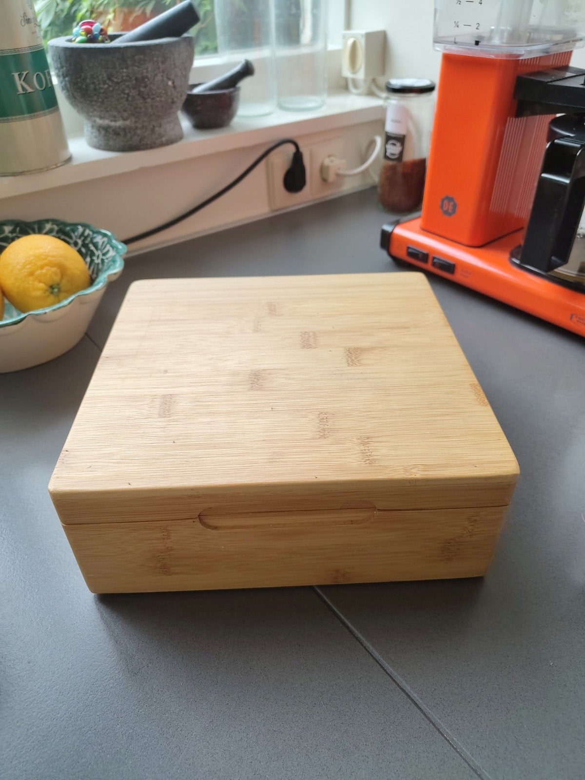 Bamboe theedoos met 9 vakken van Dille&Kamille, Ophalen, Gebruikt, Hout, Theedoos