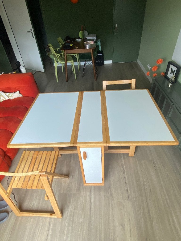 Mobiele inklapbare tafel met berging + stoelen, Ophalen, Gebruikt, 75 cm of meer, 60 cm of meer