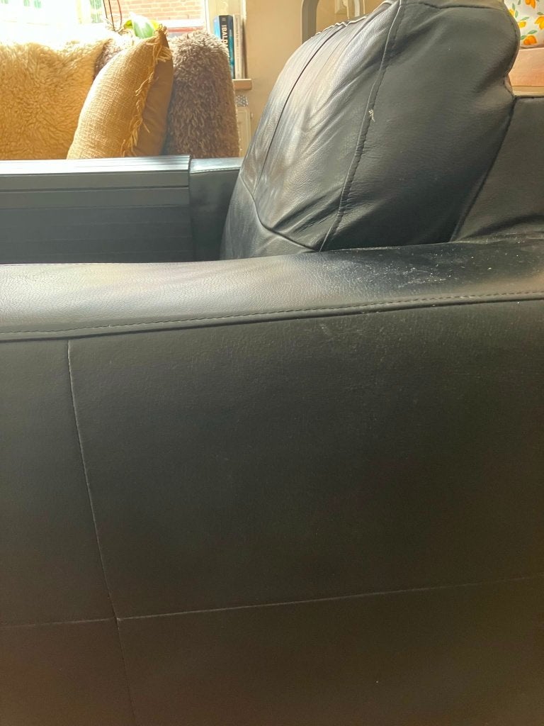Zwarte leren Ikea Fauteuil, Huis en Inrichting, Fauteuils, Ophalen, Gebruikt, 75 tot 100 cm, Leer