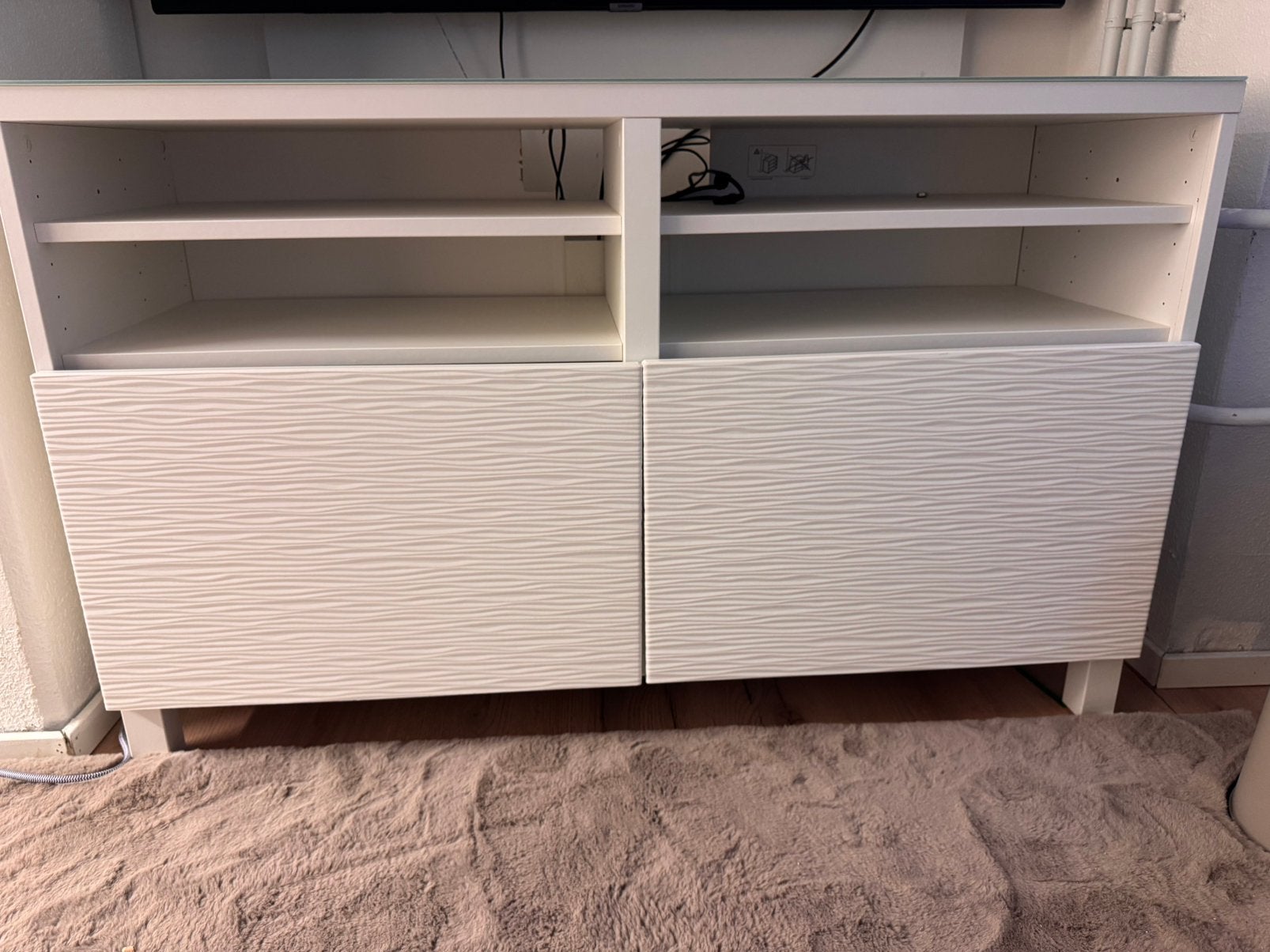 IKEA Besta tv-meubel met deuren + (losse) glasplaat, Ophalen, 100 tot 150 cm, Glas, Zo goed als nieuw