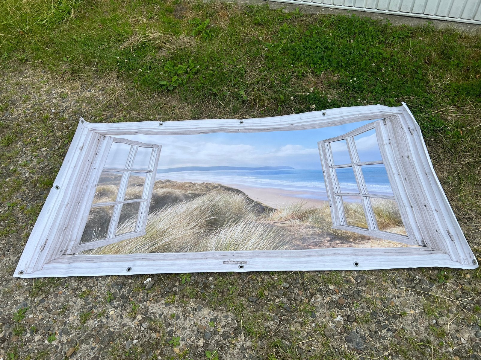 Tuinposter doorkijk / zee xxl €25,-, Ophalen, Nieuw