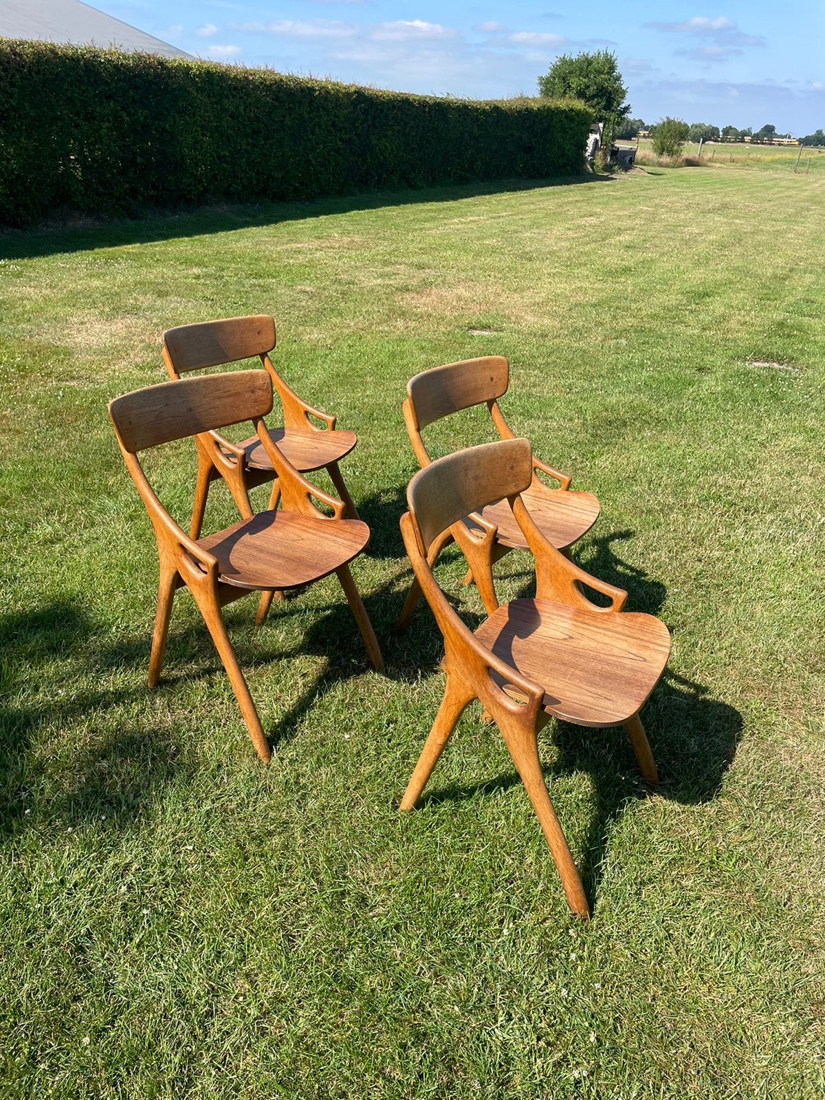 Arne Hovmand Olsen stoelen vintage design deens eiken, Ophalen, Gebruikt, Vier