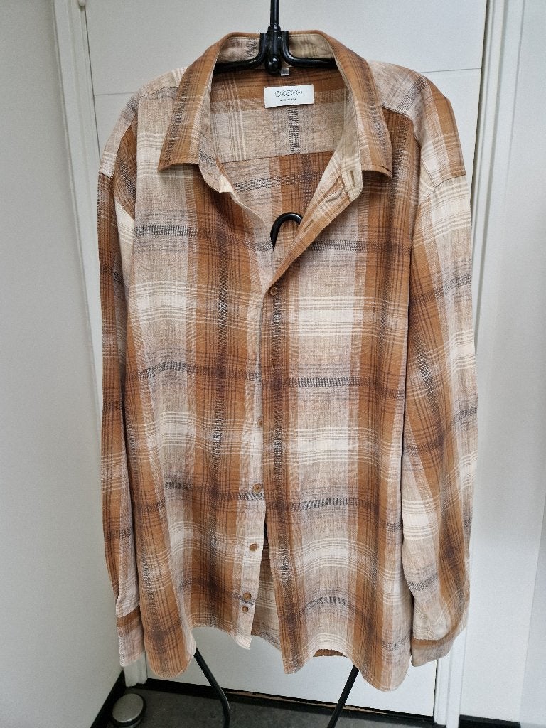 bruin/beige geruit overhemd, maat XL, Beige, Ophalen of Verzenden, Zo goed als nieuw, Canda
