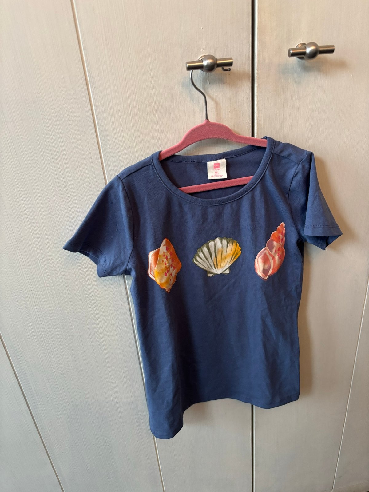 Hema T-shirt met schelpenprint, maat 134/140, Kinderen en Baby's, Kinderkleding | Maat 134, Ophalen of Verzenden, Gebruikt, Jongen of Meisje