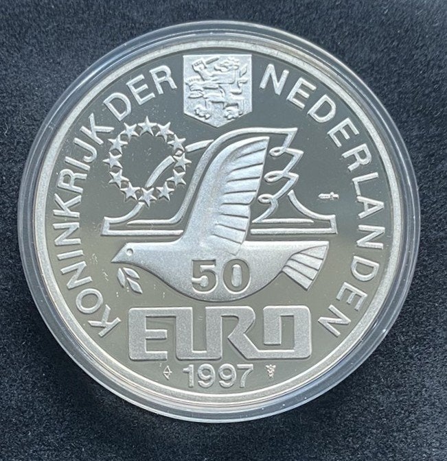 Zilveren 50 Euro P.C. Hooft 1997 – Proof + Certificaat, Ophalen of Verzenden, Zilver, Nederland