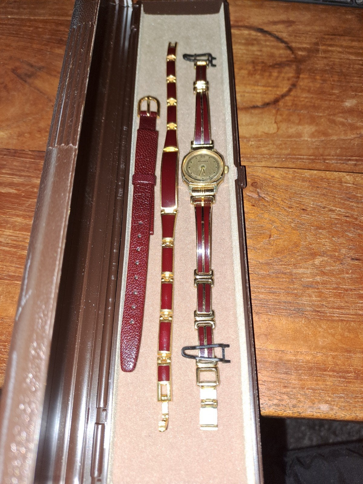 Prisma dameshorloge met bijpassende armband, Overige merken, Overige materialen, Leer, Polshorloge