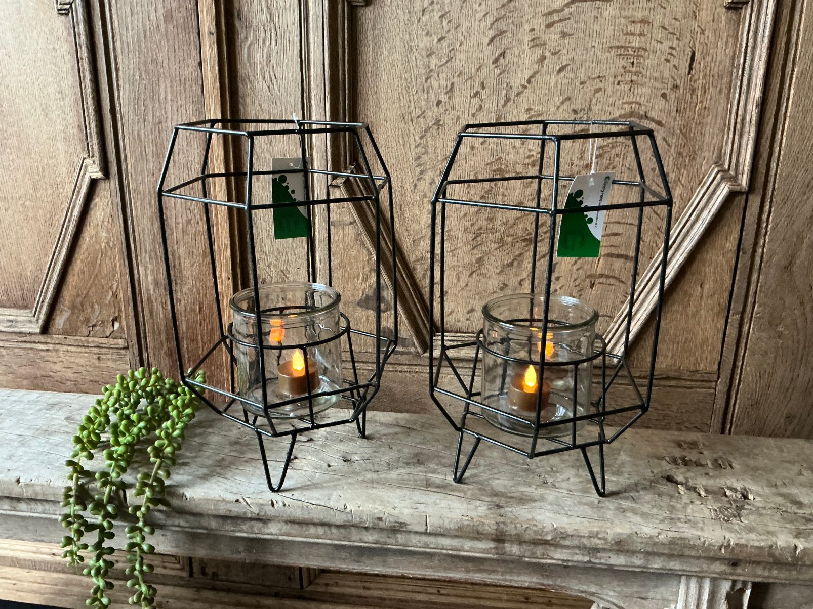 NIEUW set van 2 zwart metalen windlichten, Ophalen of Verzenden, Nieuw, Zwart