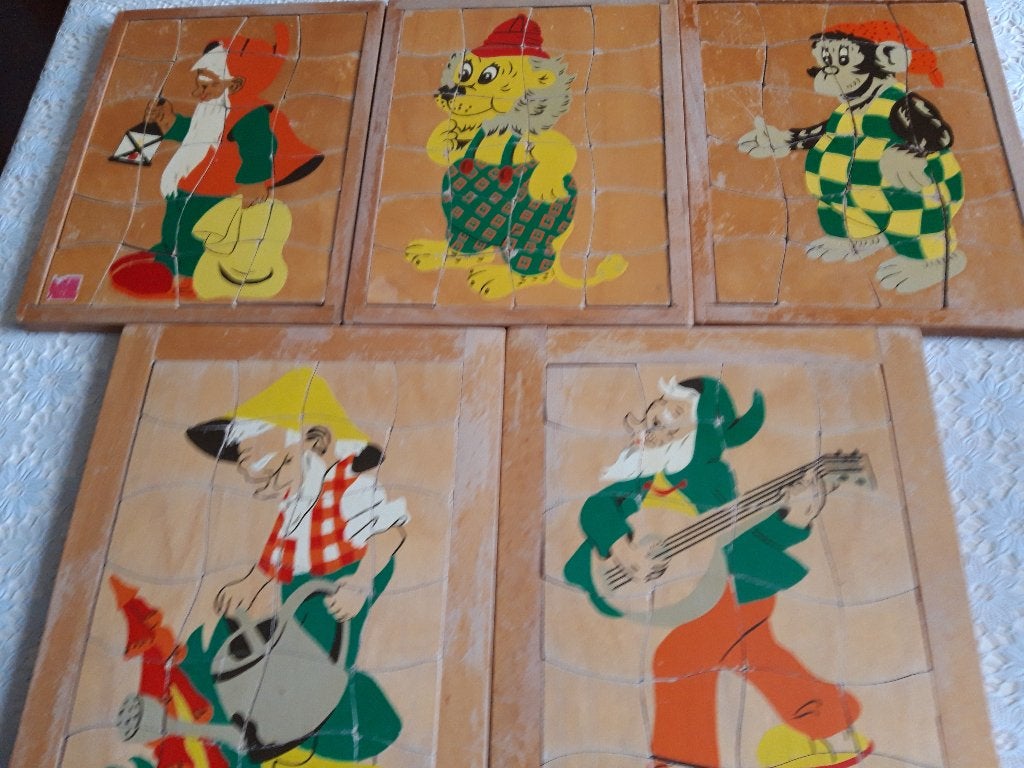 vintage kleuterpuzzels, Gebruikt, 10 tot 50 stukjes, Ophalen of Verzenden, Van hout