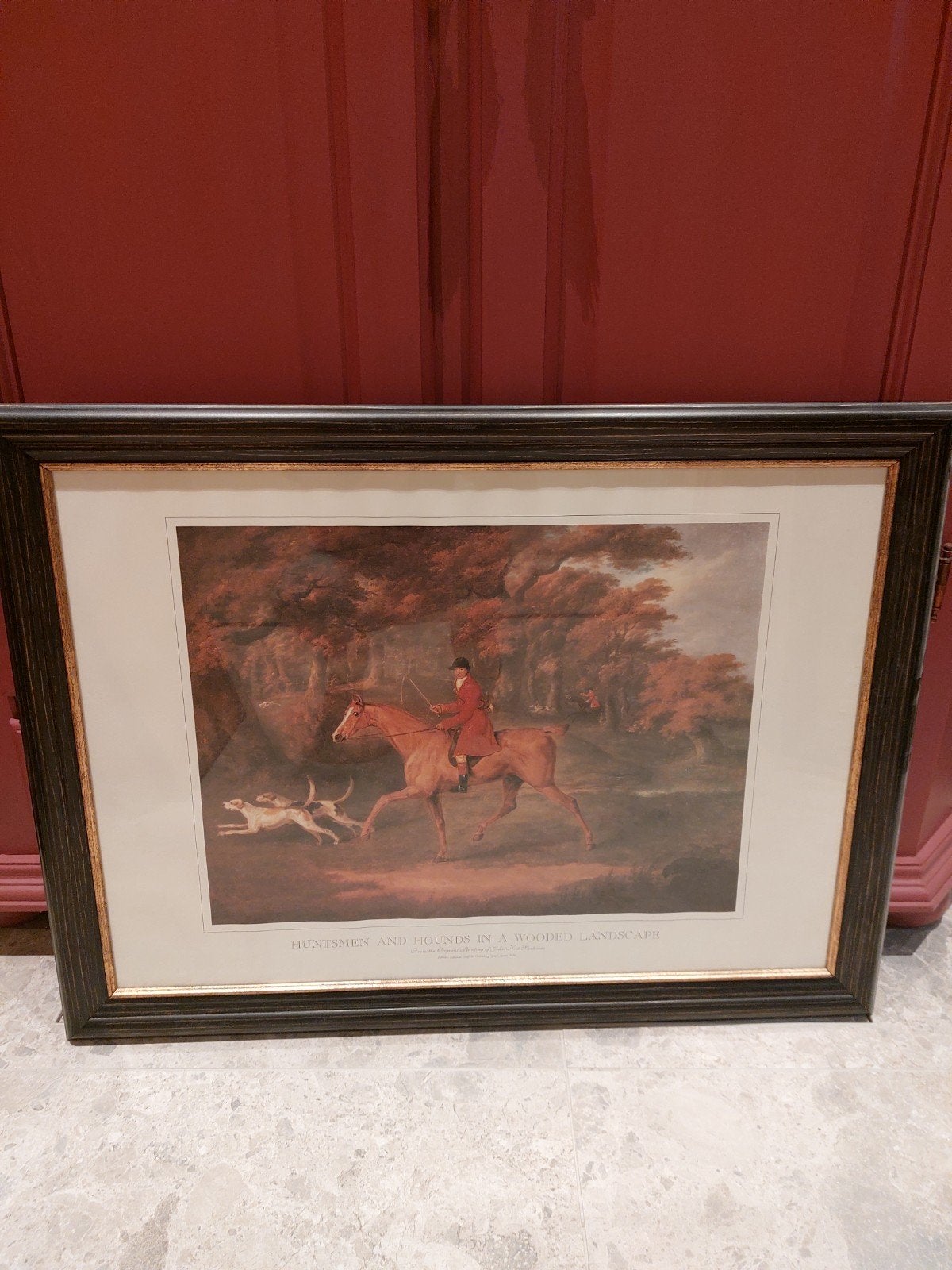 Klassieke Prent Jachtscène in Lijst 60x80 cm, Antiek en Kunst, Ophalen, Klassiek, Print, Papier