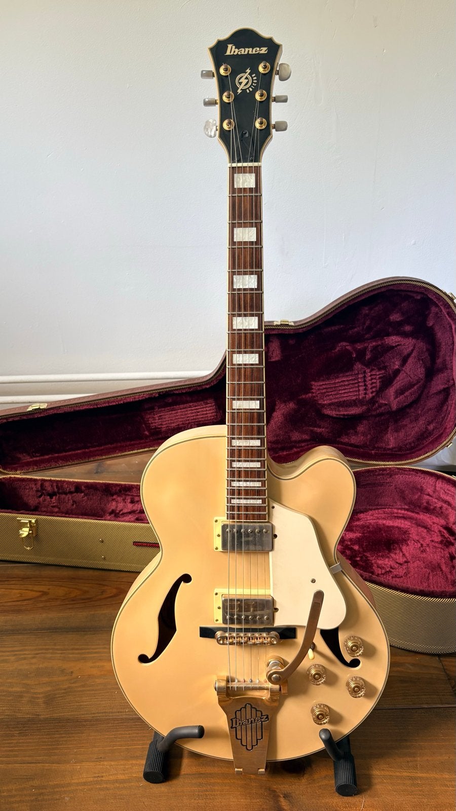Ibanez Artcore AF75TDG Hollow Body Gitaar met koffer, Ophalen, Zo goed als nieuw, Hollow body, Ibanez