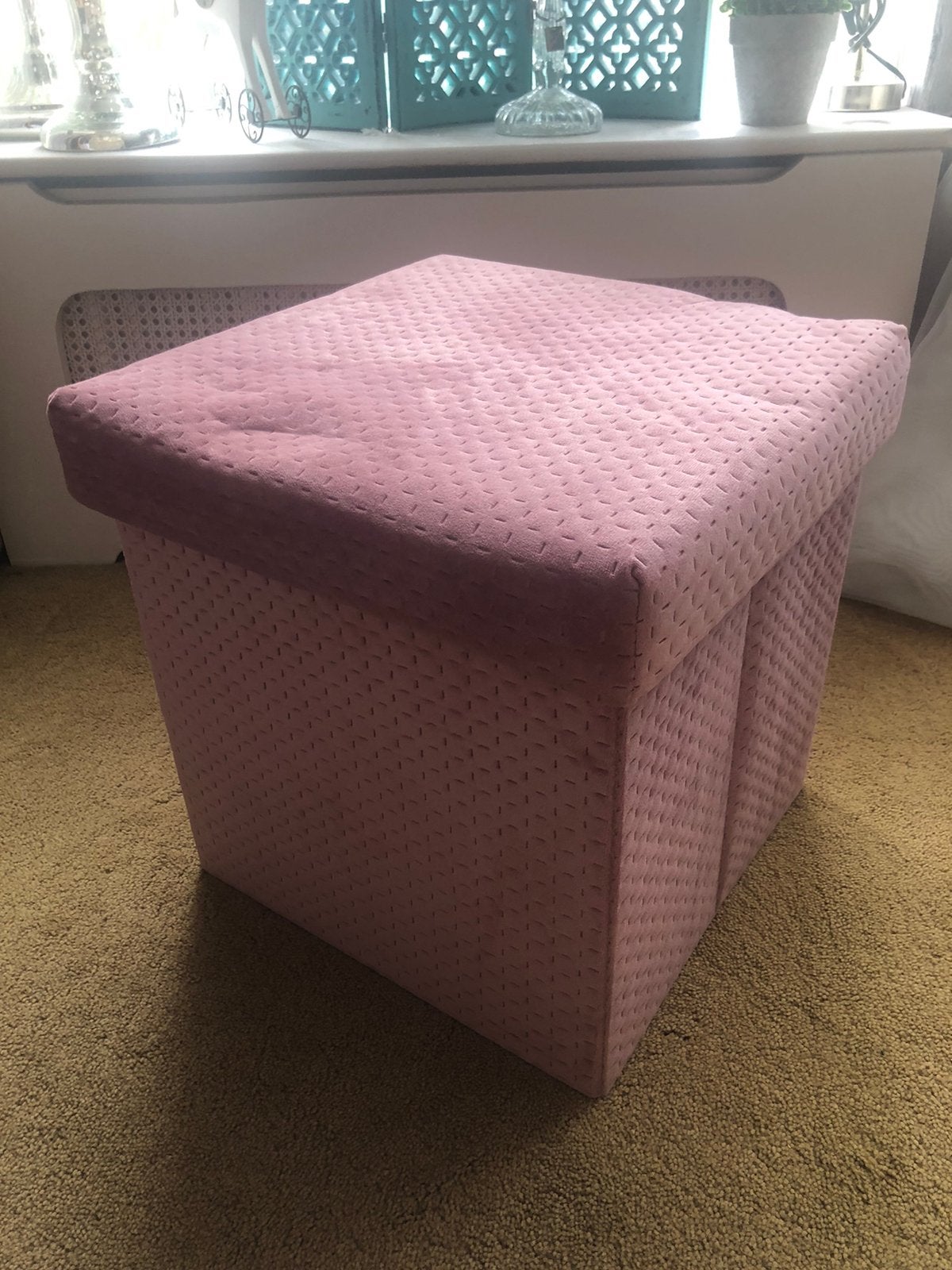 Opvouwbare velourse poef met opbergruimte (oudroze), Minder dan 50 cm, Vierkant, Minder dan 50 cm, Ophalen of Verzenden