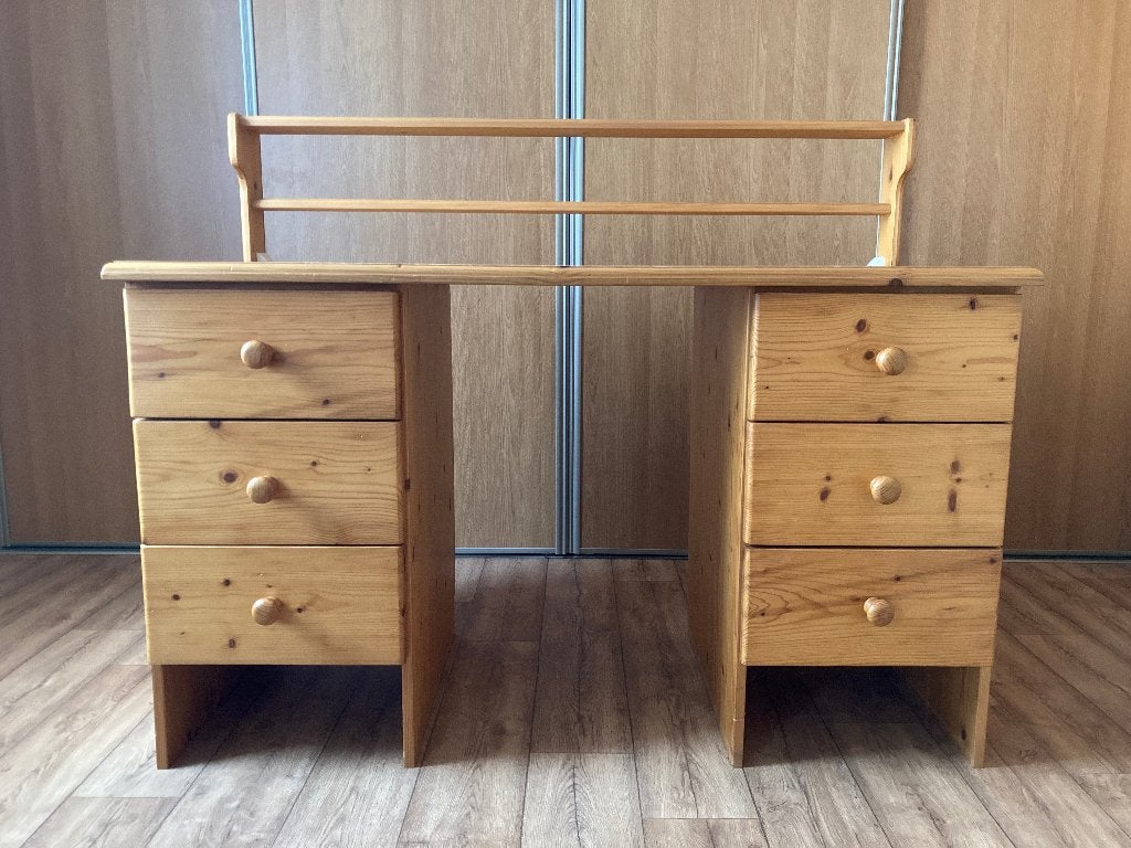 Massief houten bureau 6 laden - Computerbureau Schrijftafel, Huis en Inrichting, Bureaus, Ophalen, Overige typen, Gebruikt, Hout
