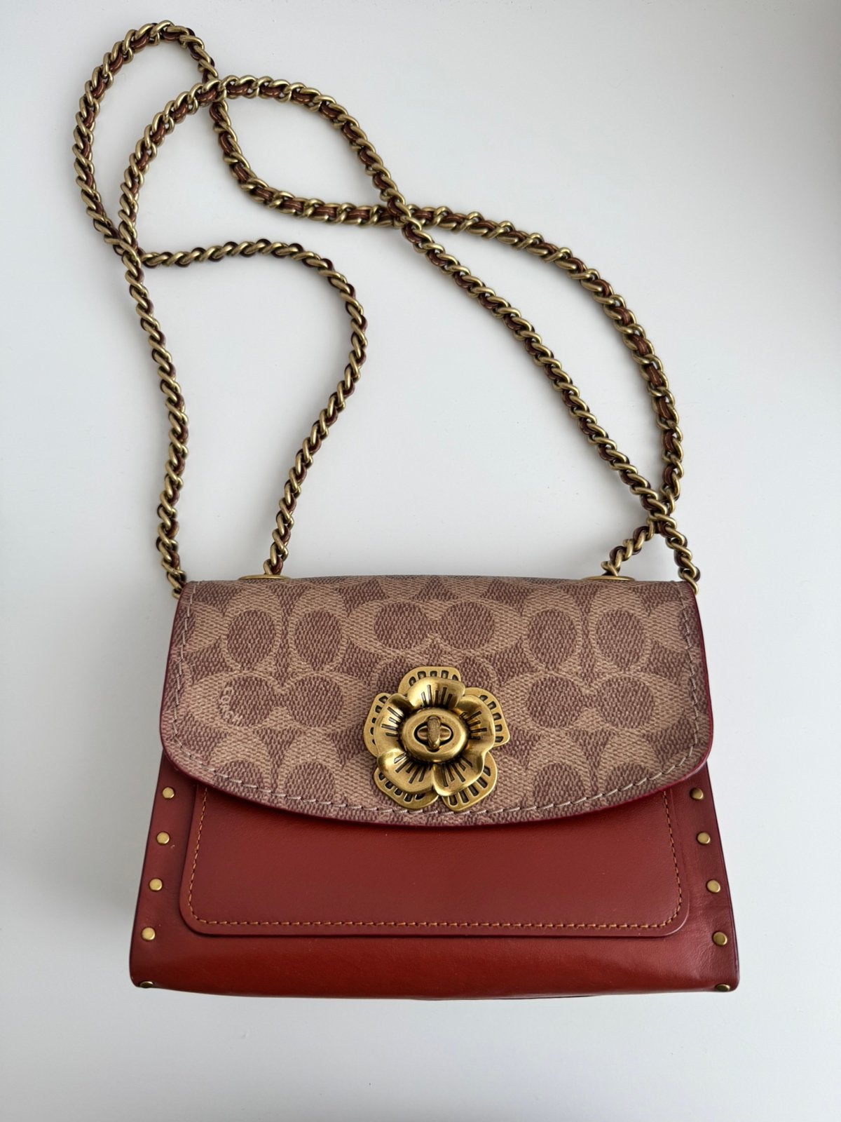 Coach Border Rivets Parker tas incl. bon, Ophalen of Verzenden, Zo goed als nieuw, Bruin, Schoudertasje