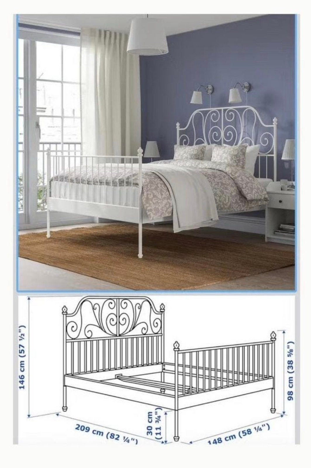 Ikea Leirvik Bedframe spijlen Tweepersoons, Huis en Inrichting, Slaapkamer | Stapelbedden en Hoogslapers, Ophalen, Overige typen