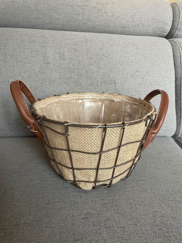 Draadmand met jute mand | planten plantenbak bloemenbak, Ophalen of Verzenden, Rond, Minder dan 30 cm