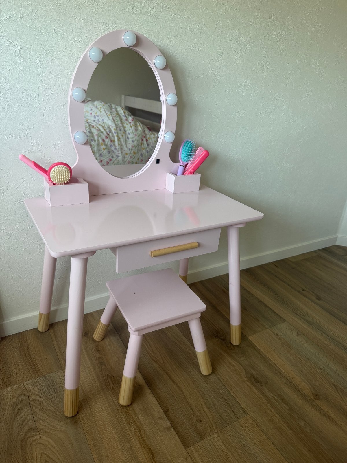 Roze kaptafel met spiegel en krukje voor kinderen, Kinderen en Baby's, Kinderkamer | Tafels en Stoelen, Ophalen, Gebruikt, Tafel(s) en Stoel(en)