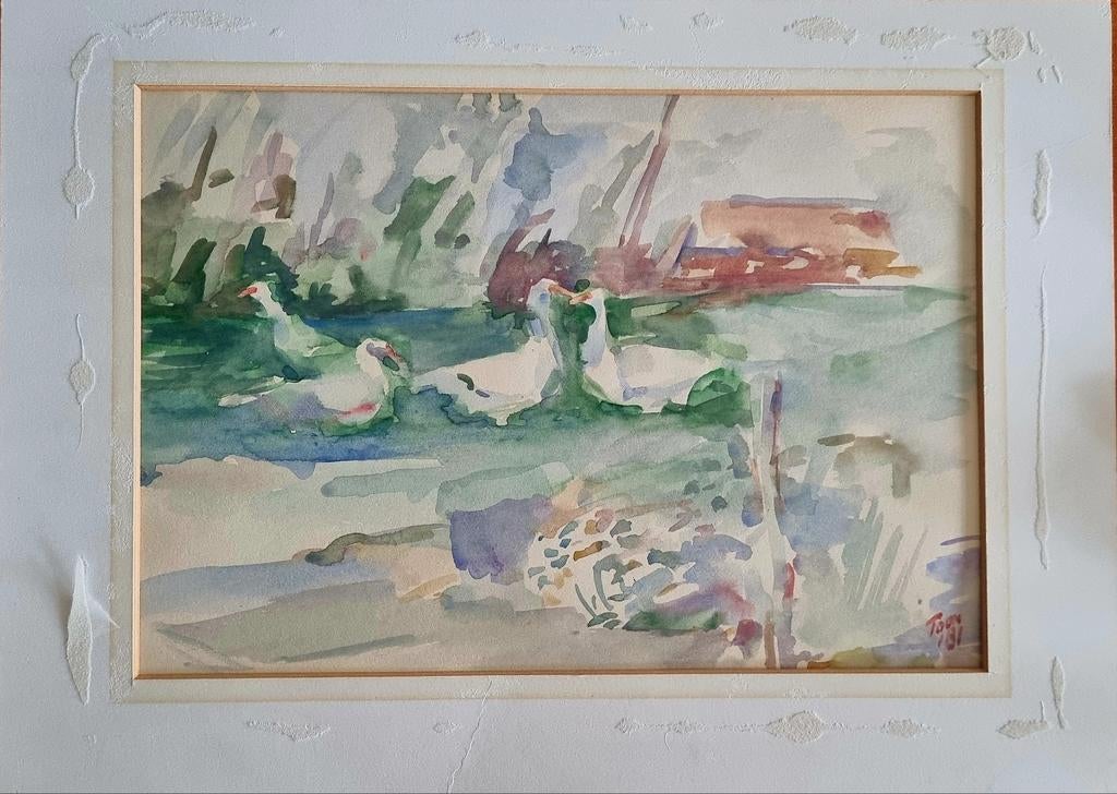 Toon Klaver (1932-2023) - Aquarel, Ophalen of Verzenden