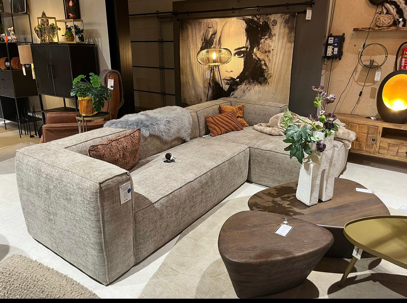 WOOD hoekbank beige/zand/naturel, Huis en Inrichting, Banken | Bankstellen, Ophalen, Zo goed als nieuw, Vierpersoons of meer