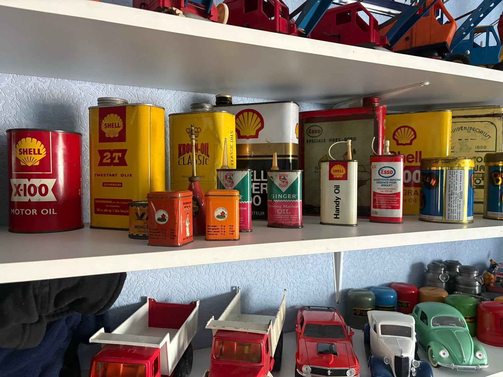 Vintage Olieblikken Collectie - Shell, Esso, Kroon-Oil, Verzamelen, Ophalen of Verzenden, Gebruikt