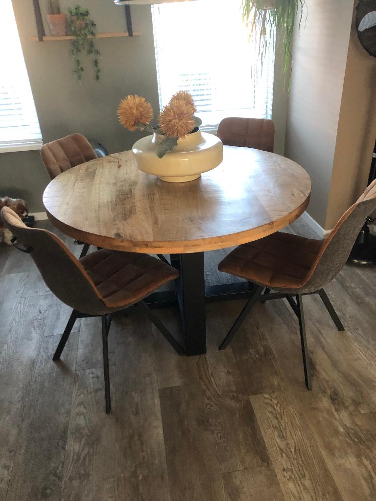 eetkamertafel en eetkamerstoelen, Huis en Inrichting, Tafels | Eettafels, Ophalen, Overige materialen, Gebruikt, Rond