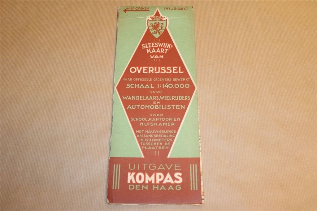 Sleeswijk\'s kaart van Overijssel - Uitg Kompas 1935, Gelezen, Ophalen of Verzenden, Landkaart, 1800 tot 2000