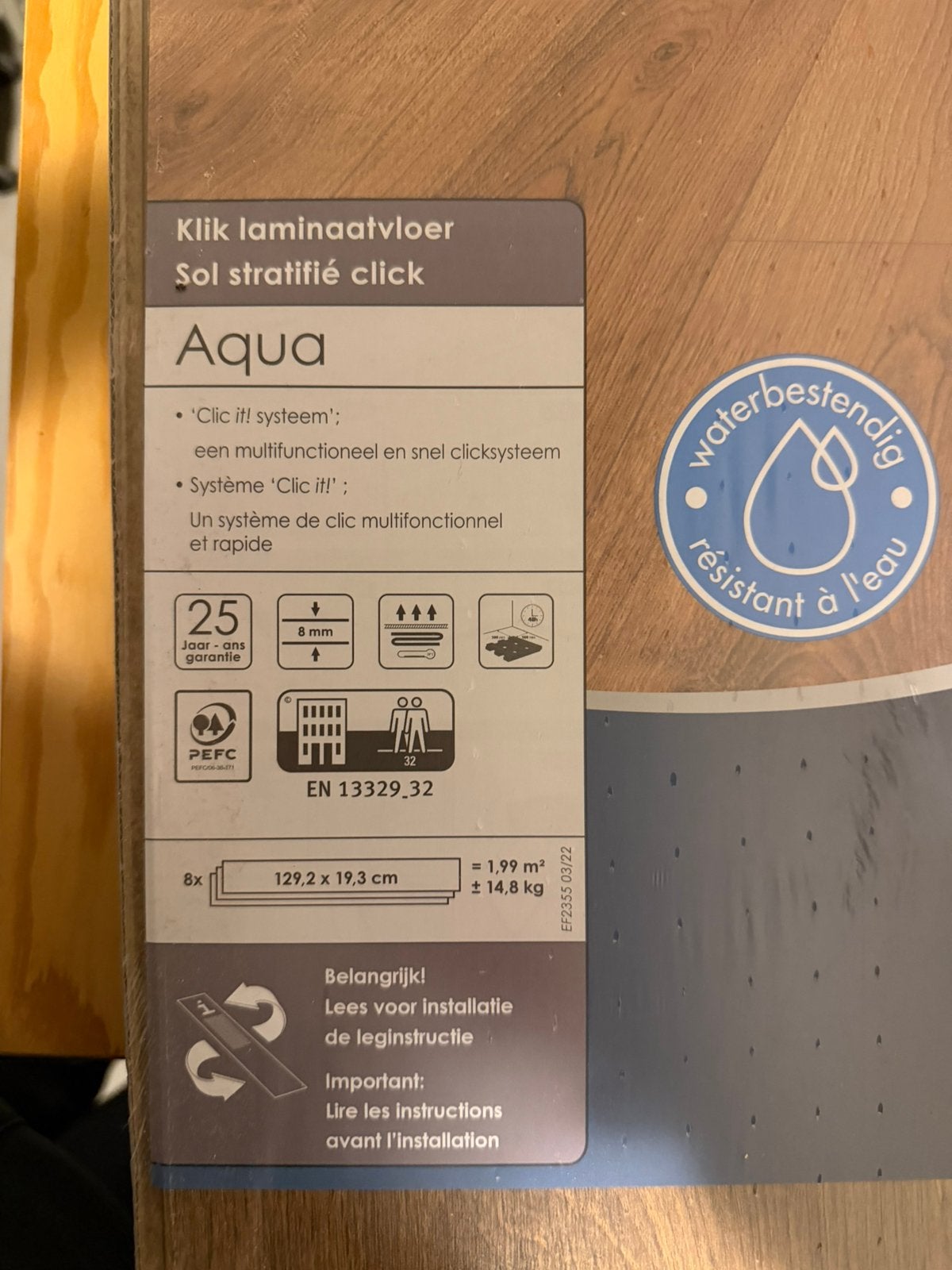 Twee pakken waterbestendig kliklaminaat 4m2, Ophalen, 50 tot 150 cm, Nieuw, Minder dan 5 m²