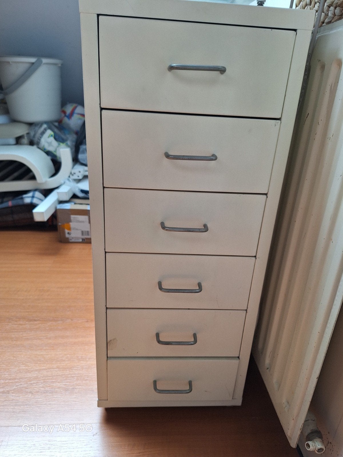 Metalen ladekast met 6 laden - Wit, Ophalen, Gebruikt, 5 laden of meer, 100 tot 150 cm