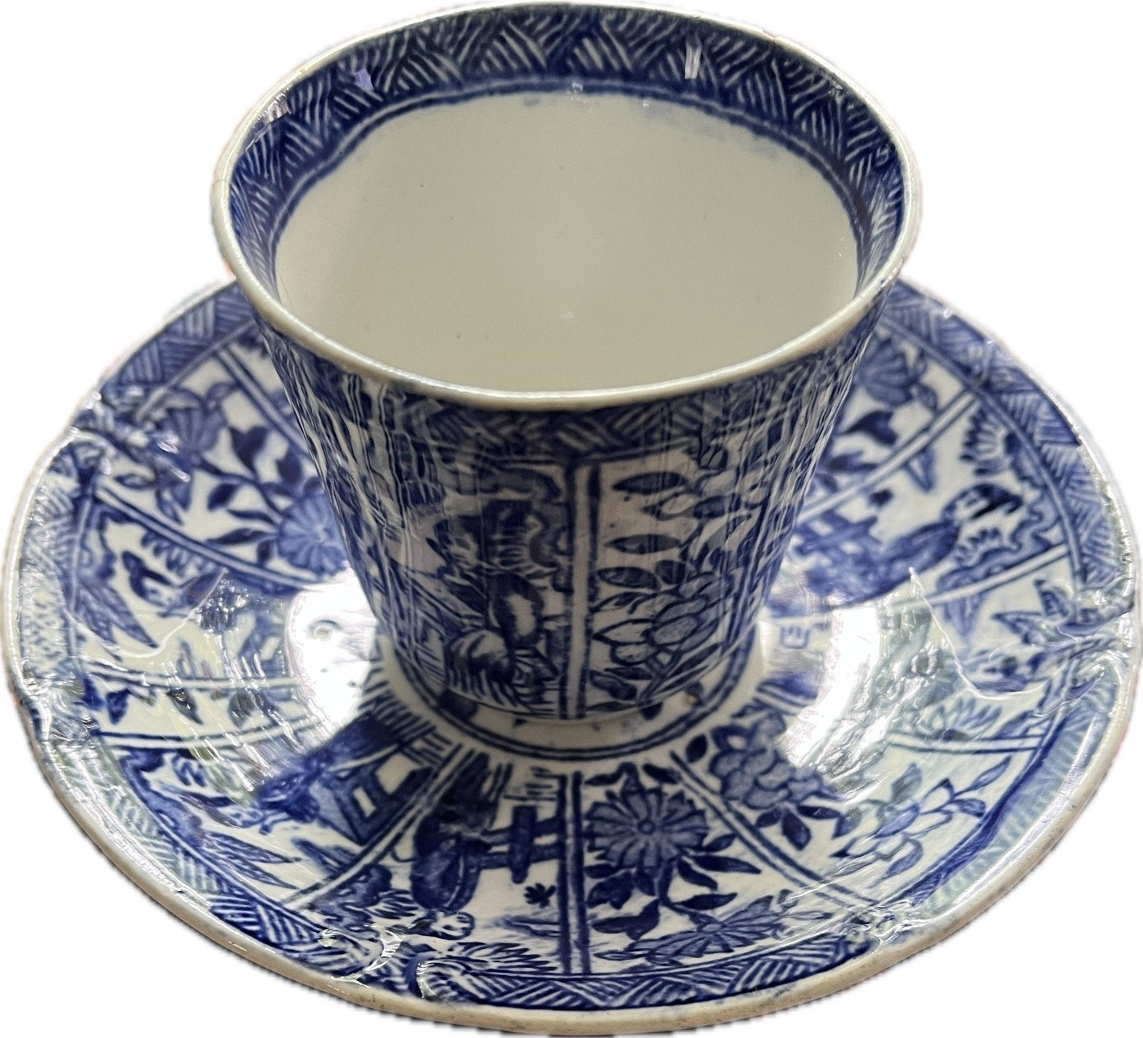 Kop  + schotel Societe Ceramique “Corea"; Lange Lijs patroon, Ophalen of Verzenden