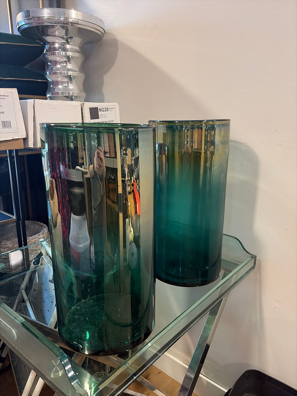 2x Colmore Vaas Groen Glas - Zware Kwaliteit - H49 x D25 cm, Ophalen, Nieuw, Groen, Glas