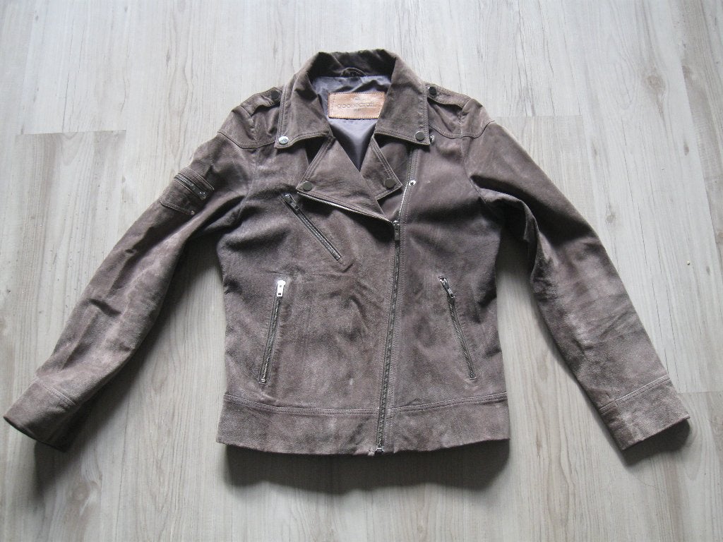 GOOSECRAFT BIKE 407 grijsbruin suede leren jasje maat L, Goosecraft, Overige kleuren, Maat 42/44 (L), Ophalen of Verzenden
