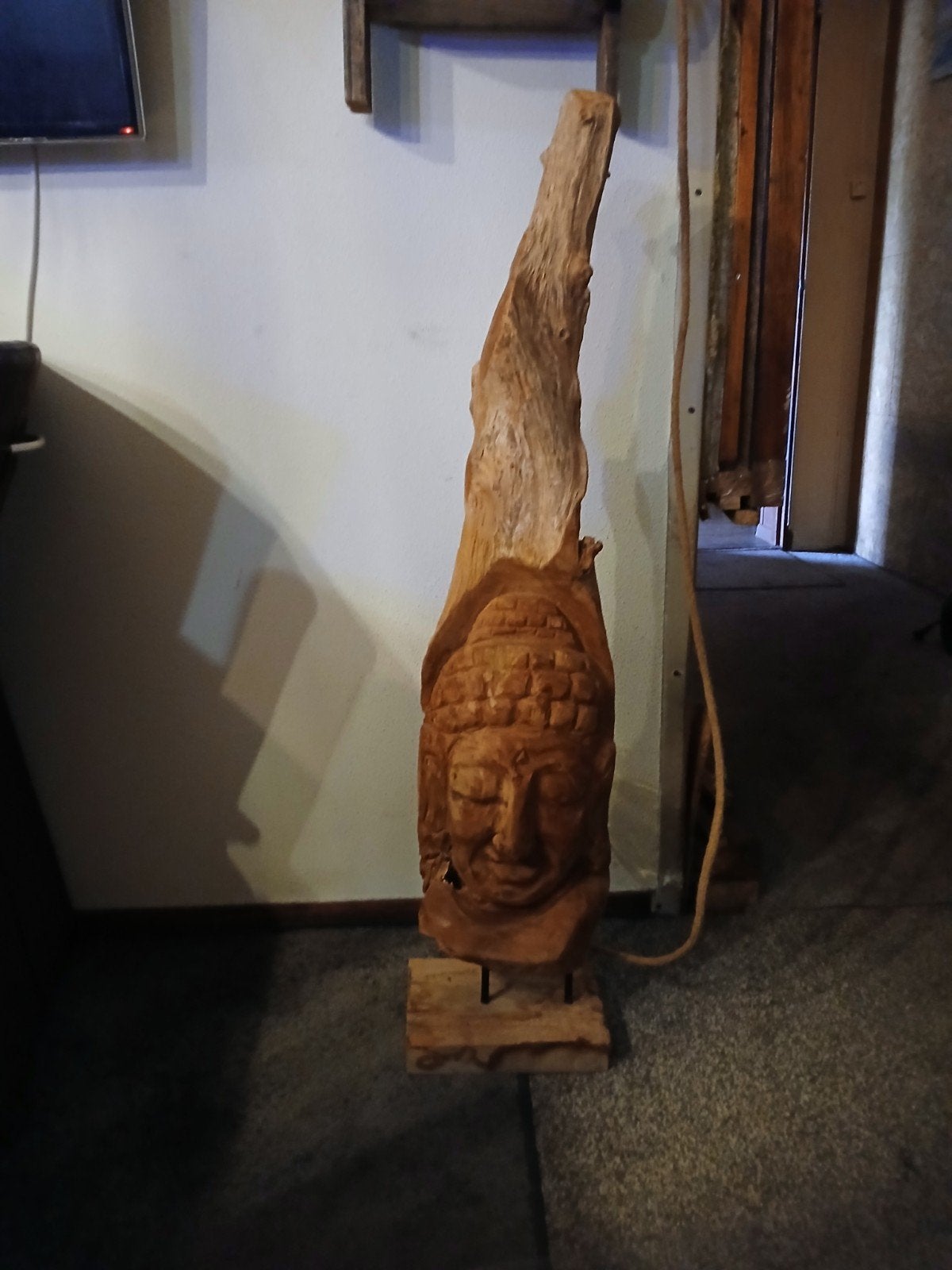 Teakhouten Bhoeda Lamp - Uniek Houtsnijwerk, Overige onderwerpen, Houtsnijwerk, Ophalen of Verzenden, Handgemaakt