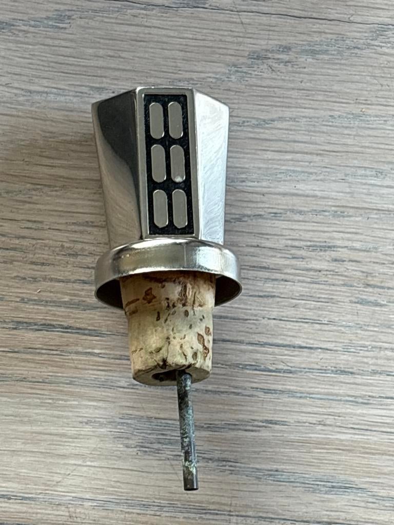 Vintage Flessenstop met Kurk - Metaal, Zilver, Ophalen of Verzenden, Metaal, Overige merken