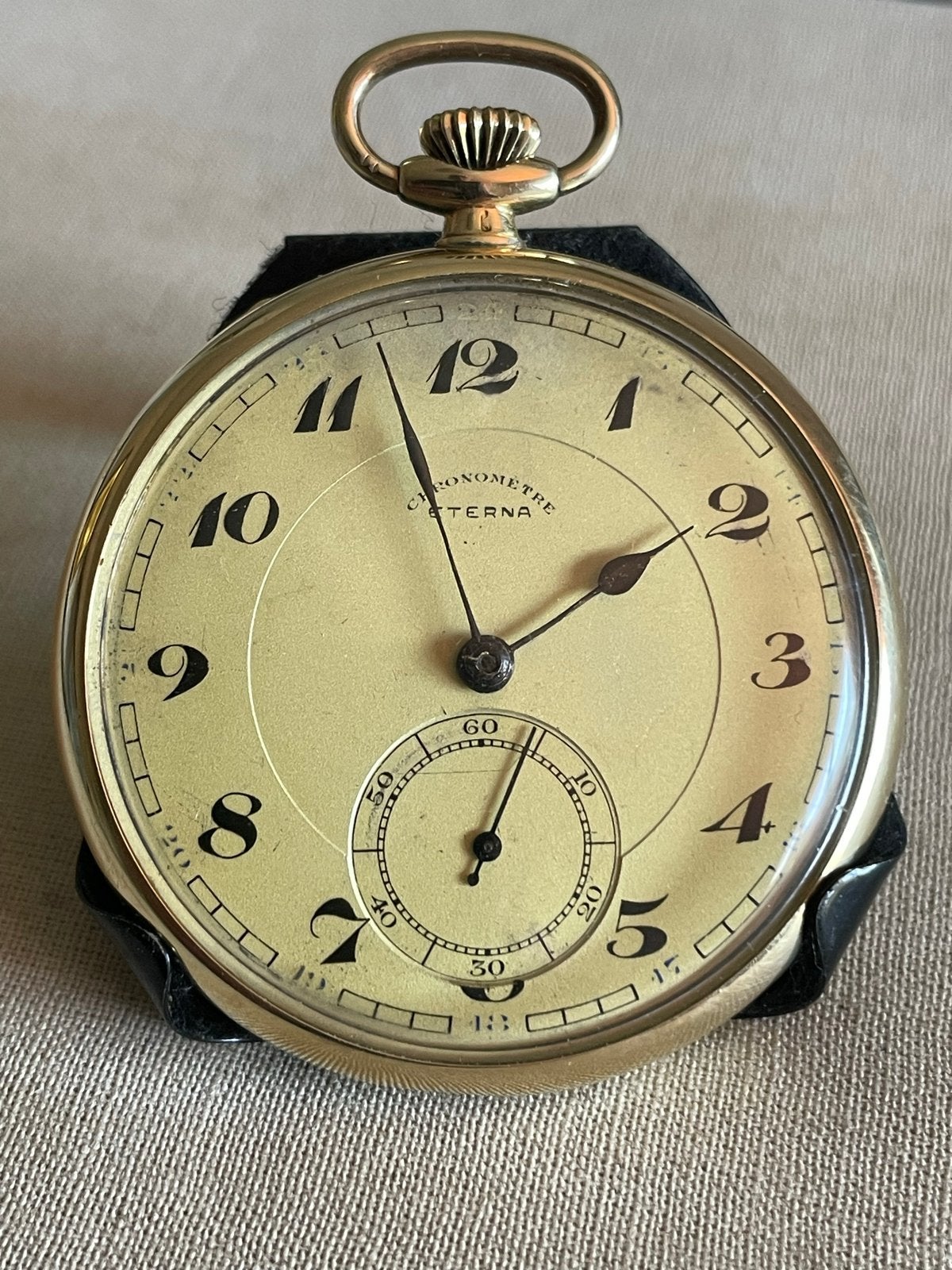 Vol 14 karaat gouden Eterna zakhorloge uit 1928, Ophalen of Verzenden, Goud, Overige typen
