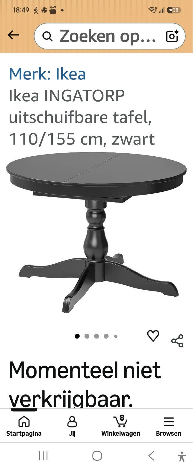 Ikea INGATORP uitschuifbare tafel, 110/155 cm, zwart, Ophalen, Gebruikt, Rond, 150 tot 200 cm