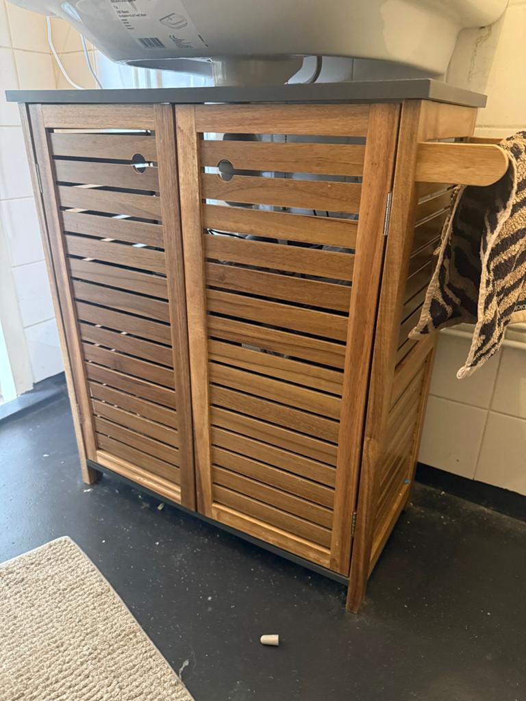 Houten onderkast voor wastafel in de badkamer, Huis en Inrichting, Ophalen, Gebruikt, 50 tot 100 cm, Minder dan 100 cm