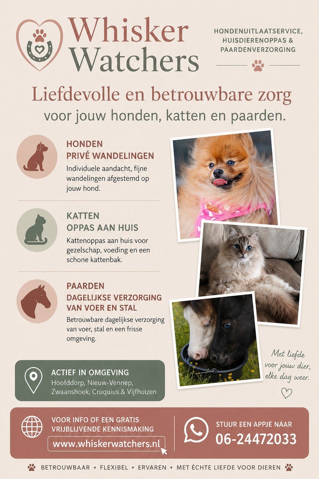 Hondenuitlaatservice,katten/paardenoppas
